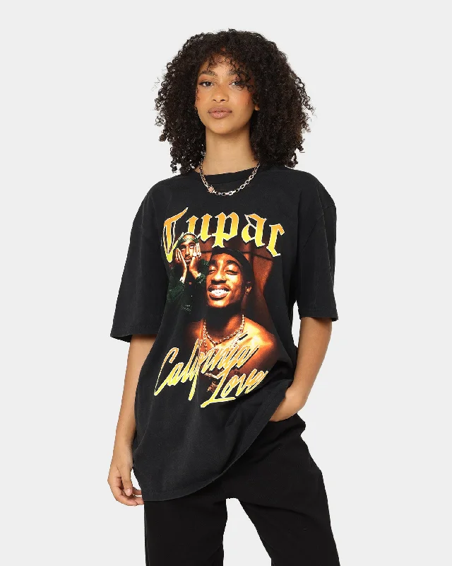 Tupac California Love Spray T-Shirt Washed Black Striped Floral Plaid