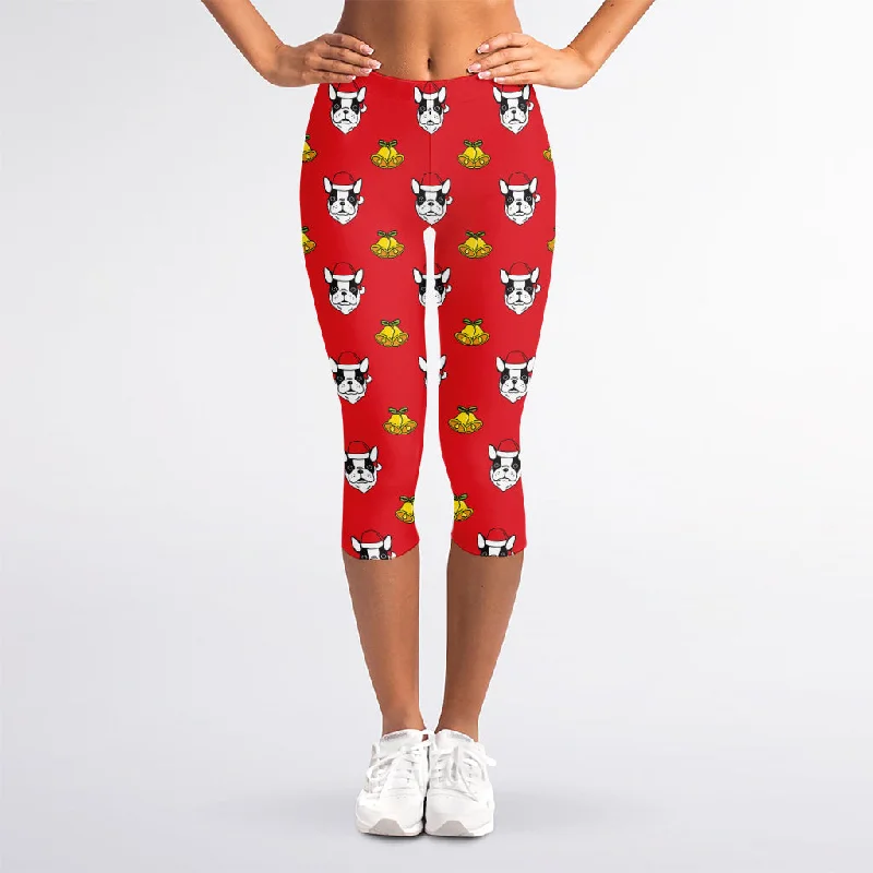 Christmas French Bulldog Santa Print Women's Capri Leggings Comfortable Bootcut Workout Leggings Christmas French Bulldog Santa Print Women's Capri Leggings Comfortable Bootcut Workout Leggings