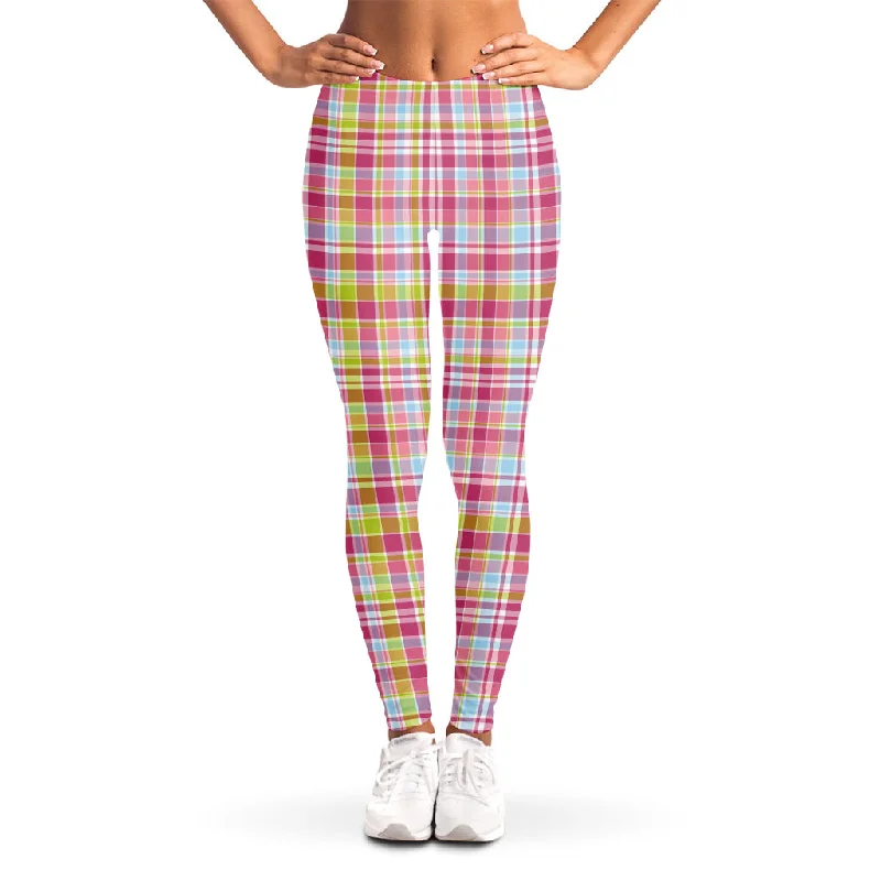 Cotton Candy Pastel Plaid Pattern Print Women's Leggings Comfortable Capri-Length Leggings Cotton Candy Pastel Plaid Pattern Print Women's Leggings Comfortable Capri-Length Leggings