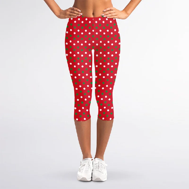 Christmas Polka Dot Pattern Print Women's Capri Leggings Comfortable Compression Leggings Christmas Polka Dot Pattern Print Women's Capri Leggings Comfortable Compression Leggings