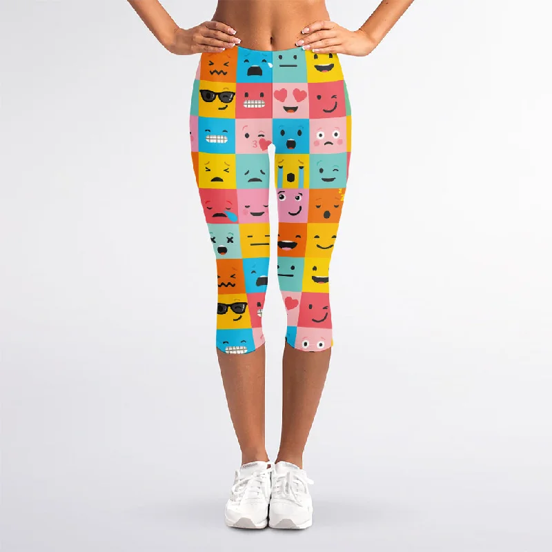 Colorful Emoji Pattern Print Women's Capri Leggings Comfortable Printed Workout Leggings Colorful Emoji Pattern Print Women's Capri Leggings Comfortable Printed Workout Leggings