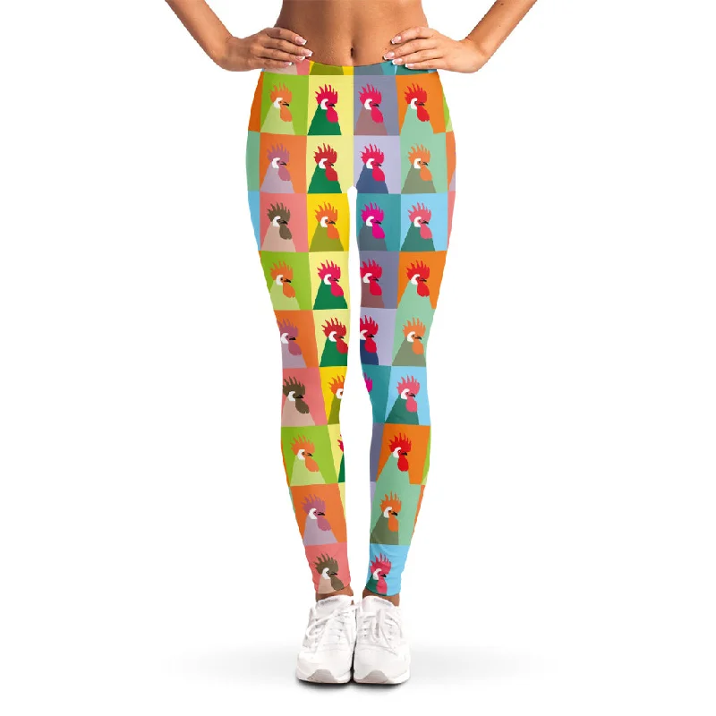 Colorful Rooster Pattern Print Women's Leggings Fashionable Sports Leggings