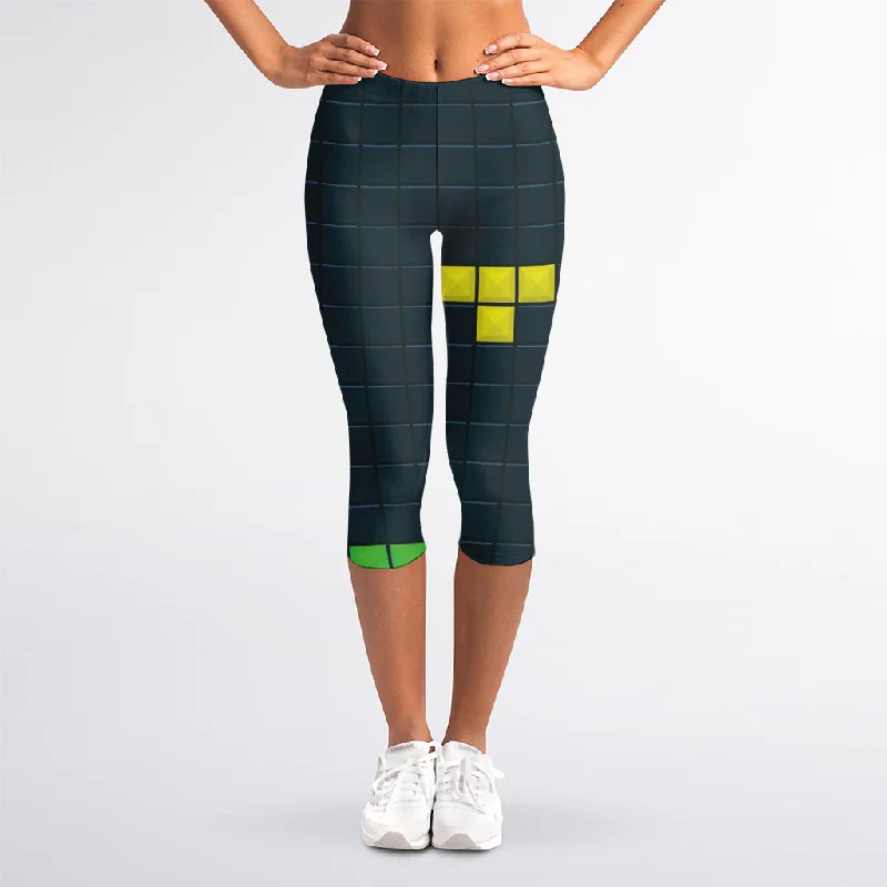 Colorful Block Puzzle Video Game Print Women's Capri Leggings Casual Sporty Leggings Colorful Block Puzzle Video Game Print Women's Capri Leggings Casual Sporty Leggings