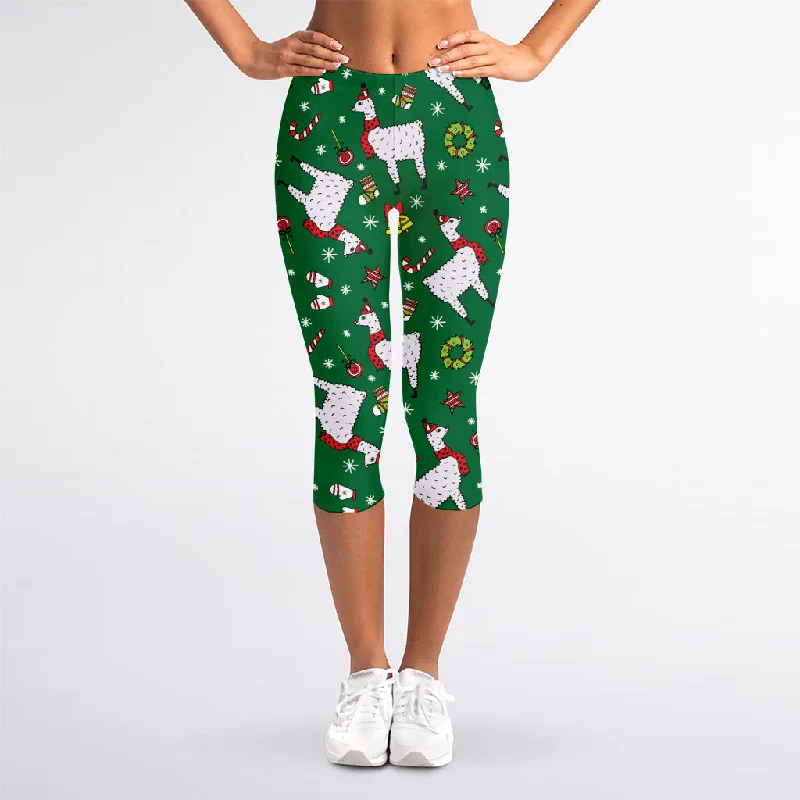 Christmas Llama Pattern Print Women's Capri Leggings Trendy Sports Performance Leggings Christmas Llama Pattern Print Women's Capri Leggings Trendy Sports Performance Leggings