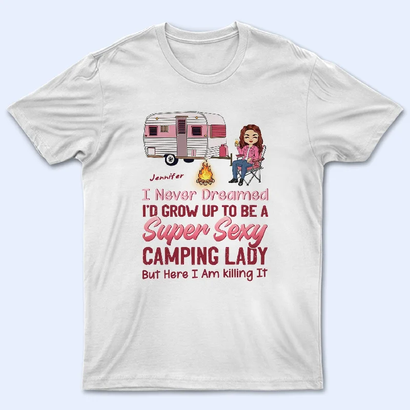 Pink Super Sexy Camping Lady - Personalized Custom T Shirt Chenille Fabric Brocade Fabric Lace Fabric Pink Super Sexy Camping Lady - Personalized Custom T Shirt Chenille Fabric Brocade Fabric Lace Fabric