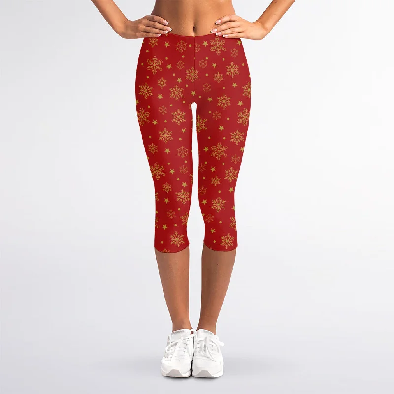 Christmas Snowflakes And Stars Print Women's Capri Leggings Comfortable Slip-On Compression Leggings Christmas Snowflakes And Stars Print Women's Capri Leggings Comfortable Slip-On Compression Leggings