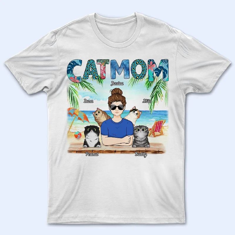 Cat Mom Tropical Beach Sea Ocean - Birthday, Summer Gift For Mother, Grandma, Wife, Pet Lovers - Personalized Custom T Shirt Striped Floral Plaid Cat Mom Tropical Beach Sea Ocean - Birthday, Summer Gift For Mother, Grandma, Wife, Pet Lovers - Personalized Custom T Shirt Striped Floral Plaid