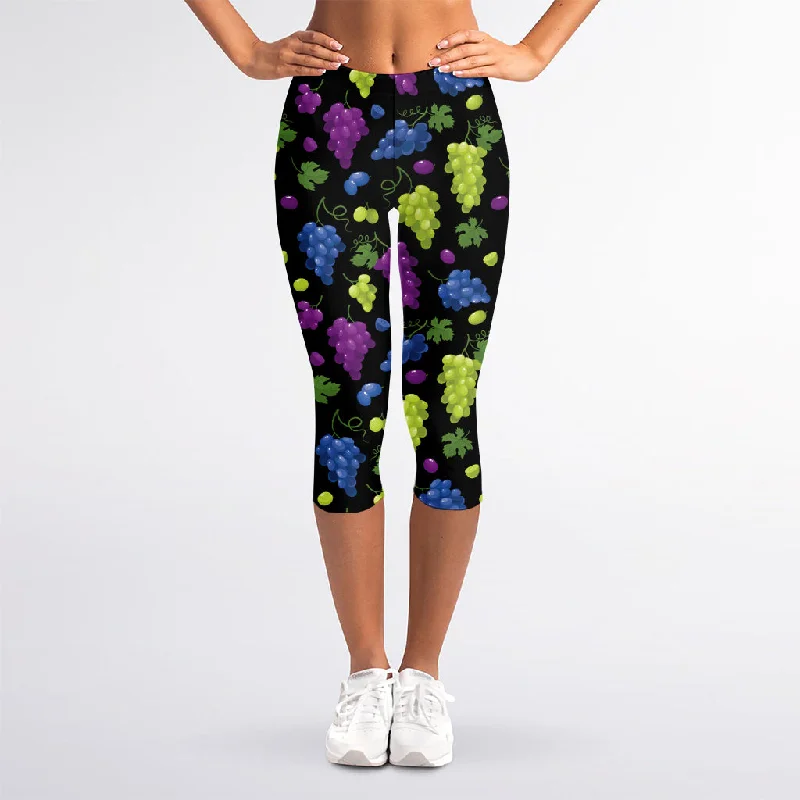 Colorful Grapes Pattern Print Women's Capri Leggings Cozy Reflective Detail Leggings Colorful Grapes Pattern Print Women's Capri Leggings Cozy Reflective Detail Leggings