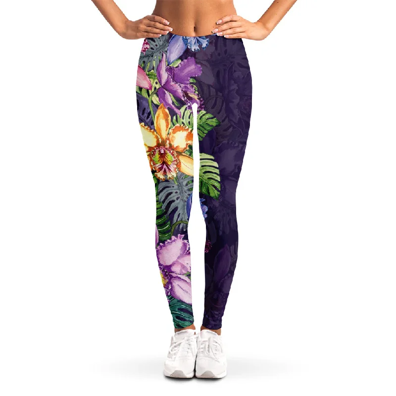 Colorful Watercolor Cattleya Print Women's Leggings Fashionable Fitted Workout Leggings Colorful Watercolor Cattleya Print Women's Leggings Fashionable Fitted Workout Leggings
