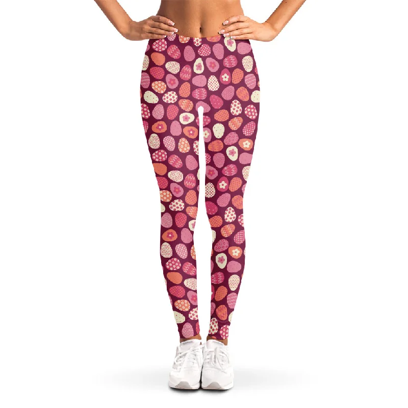 Cute Easter Eggs Pattern Print Women's Leggings Comfortable Fleece-Lined Leggings