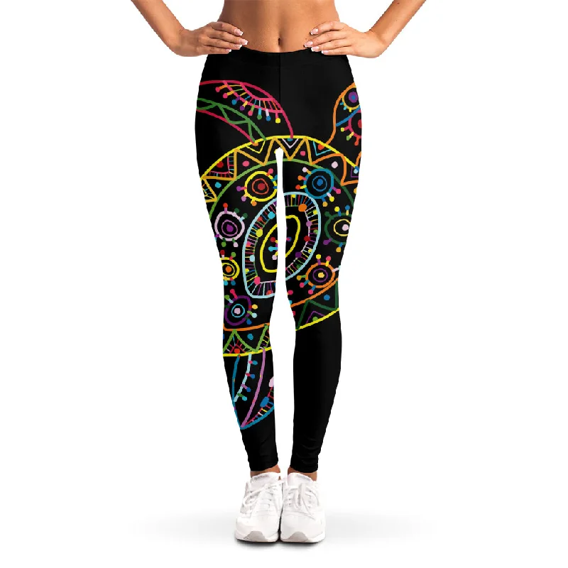 Colorful Sea Turtle Print Women's Leggings Comfortable Capri-Length Leggings