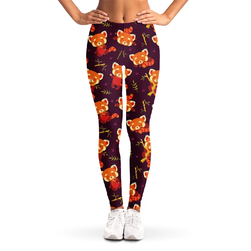 Cute Cartoon Red Panda Pattern Print Women's Leggings Comfortable Ribbed Waistband Leggings Cute Cartoon Red Panda Pattern Print Women's Leggings Comfortable Ribbed Waistband Leggings
