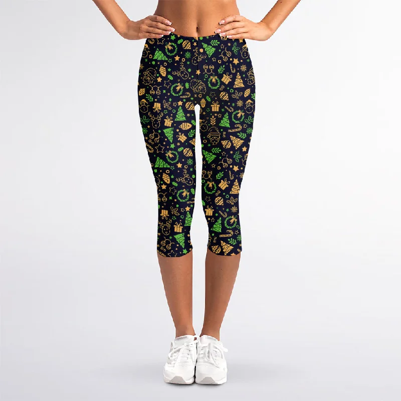 Christmas Party Elements Pattern Print Women's Capri Leggings Trendy Patterned Leggings Christmas Party Elements Pattern Print Women's Capri Leggings Trendy Patterned Leggings