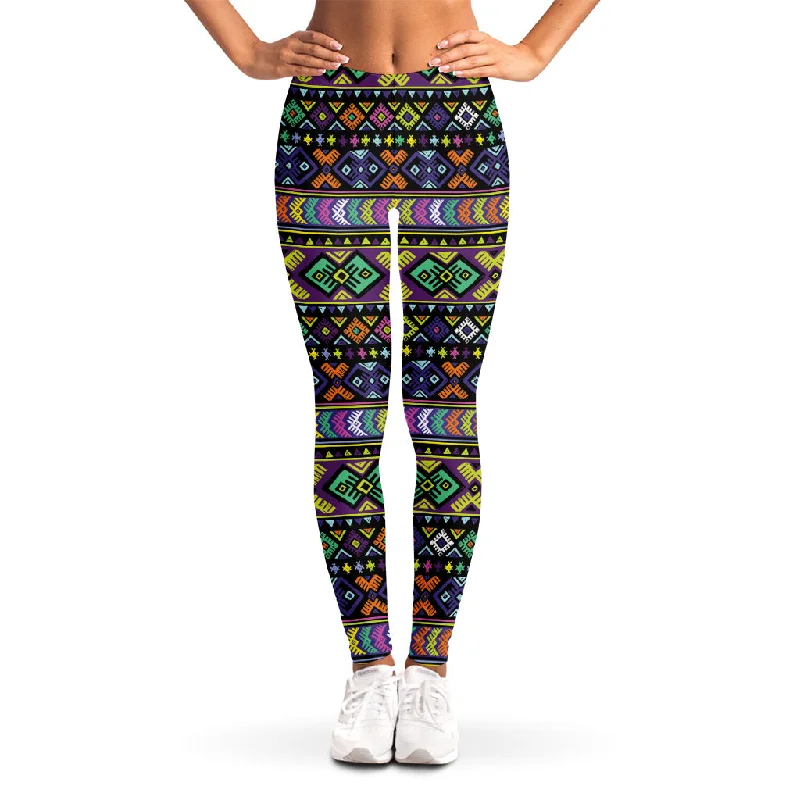 Colorful Native Navajo Tribal Print Women's Leggings Comfortable Ribbed Waistband Leggings Colorful Native Navajo Tribal Print Women's Leggings Comfortable Ribbed Waistband Leggings