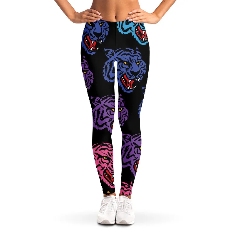 Colorful Tiger Head Pattern Print Women's Leggings Fashionable Moisture-Wicking Leggings Colorful Tiger Head Pattern Print Women's Leggings Fashionable Moisture-Wicking Leggings