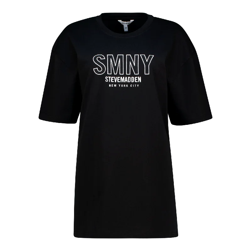ATHENA BLACK OVERSIZED GRAPHIC T-SHIRT Ribbed T-Shirt High Neck Heavyweight