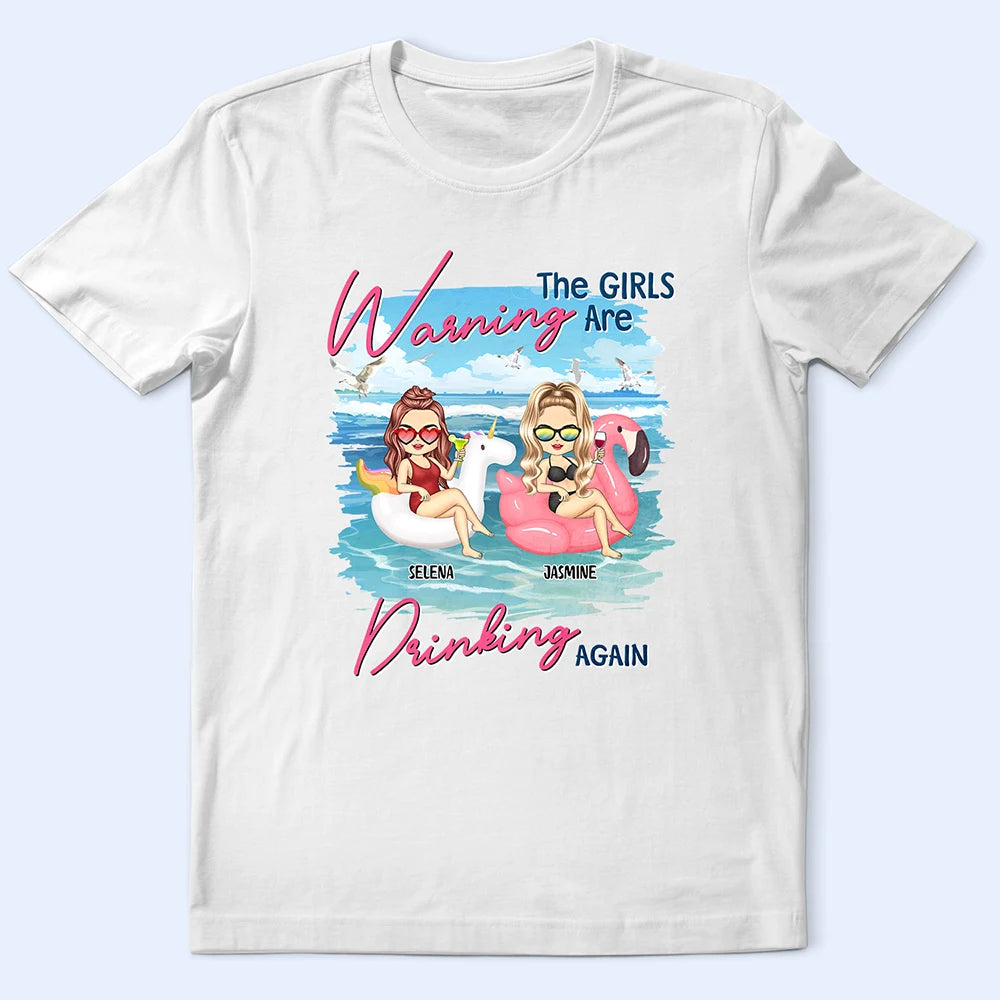 Warning The Girls Are Drinking Again Summer Beach Vibe - Personalized T Shirt Seamless Knitted Crochet Warning The Girls Are Drinking Again Summer Beach Vibe - Personalized T Shirt Seamless Knitted Crochet