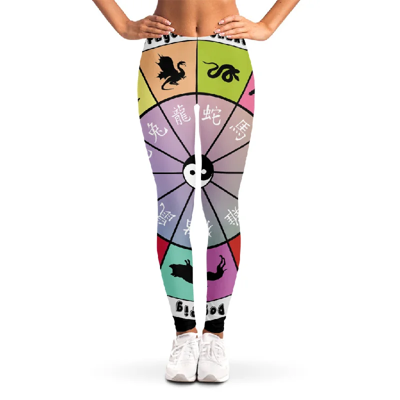 Colourful Chinese Zodiac Wheel Print Women's Leggings Fashionable Embroidered Detail Leggings Colourful Chinese Zodiac Wheel Print Women's Leggings Fashionable Embroidered Detail Leggings