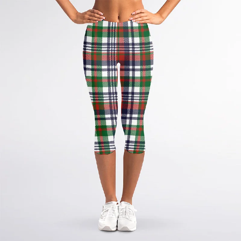 Christmas Madras Plaid Print Women's Capri Leggings Stylish Ankle-Length Leggings