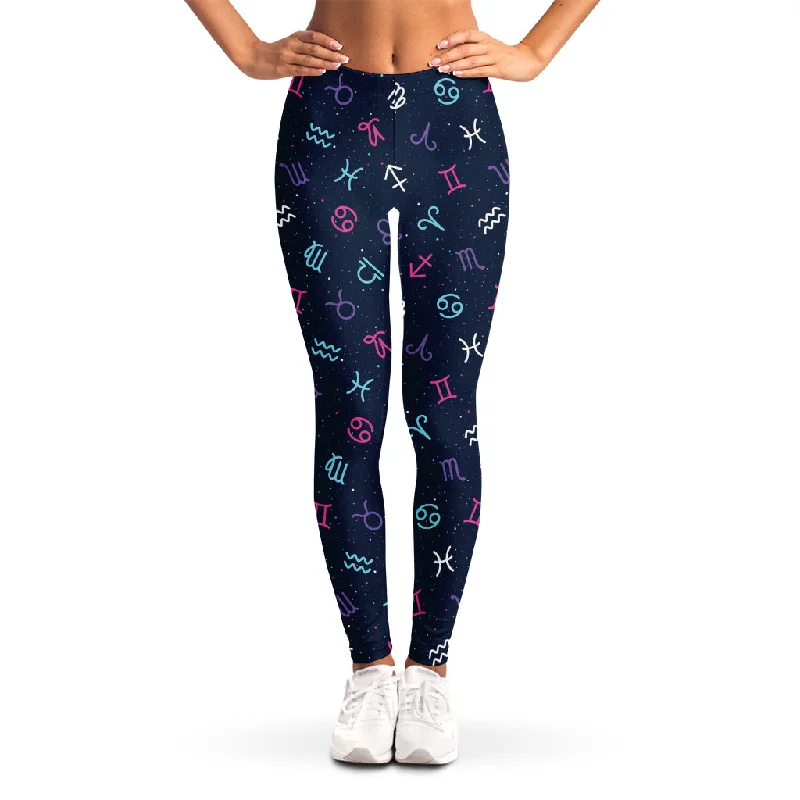 Colorful Zodiac Symbols Pattern Print Women's Leggings Comfortable Tummy Shaping Leggings Colorful Zodiac Symbols Pattern Print Women's Leggings Comfortable Tummy Shaping Leggings