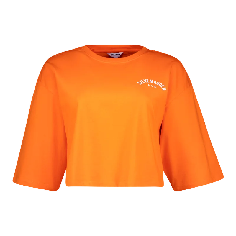 STELLA ORANGE OVERSIZED CROPPED LOGO T-SHIRT V-Neck T-Shirt Long Sleeve Cotton