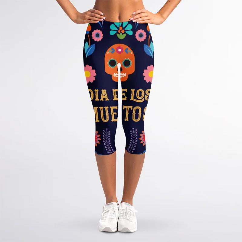 Cinco de Mayo Day Of The Dead Print Women's Capri Leggings Fashionable High-Rise Workout Leggings Cinco de Mayo Day Of The Dead Print Women's Capri Leggings Fashionable High-Rise Workout Leggings