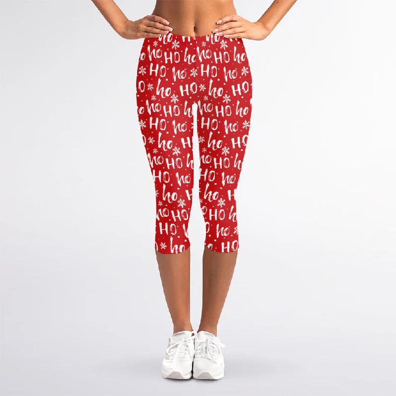 Christmas Santa Laugh Pattern Print Women's Capri Leggings Trendy Cut-Out Activewear Leggings Christmas Santa Laugh Pattern Print Women's Capri Leggings Trendy Cut-Out Activewear Leggings