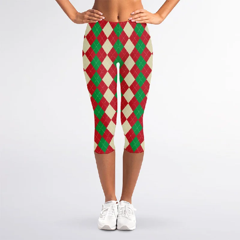 Christmas Themed Argyle Pattern Print Women's Capri Leggings Fashionable Ribbed Knit Leggings Christmas Themed Argyle Pattern Print Women's Capri Leggings Fashionable Ribbed Knit Leggings