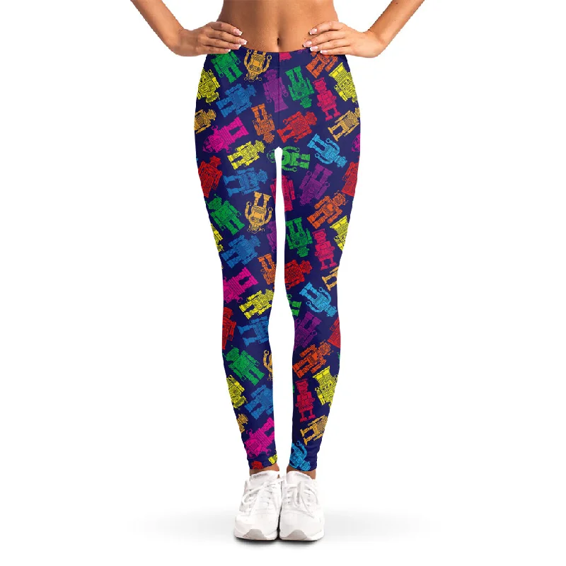 Colorful Robot Pattern Print Women's Leggings Cozy Full-Length Workout Leggings