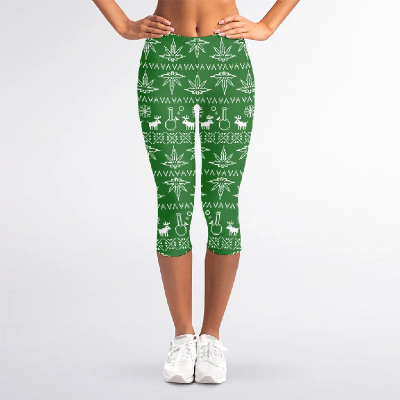 Christmas Pot Leaf Pattern Print Women's Capri Leggings Stylish Printed Sport Leggings Christmas Pot Leaf Pattern Print Women's Capri Leggings Stylish Printed Sport Leggings