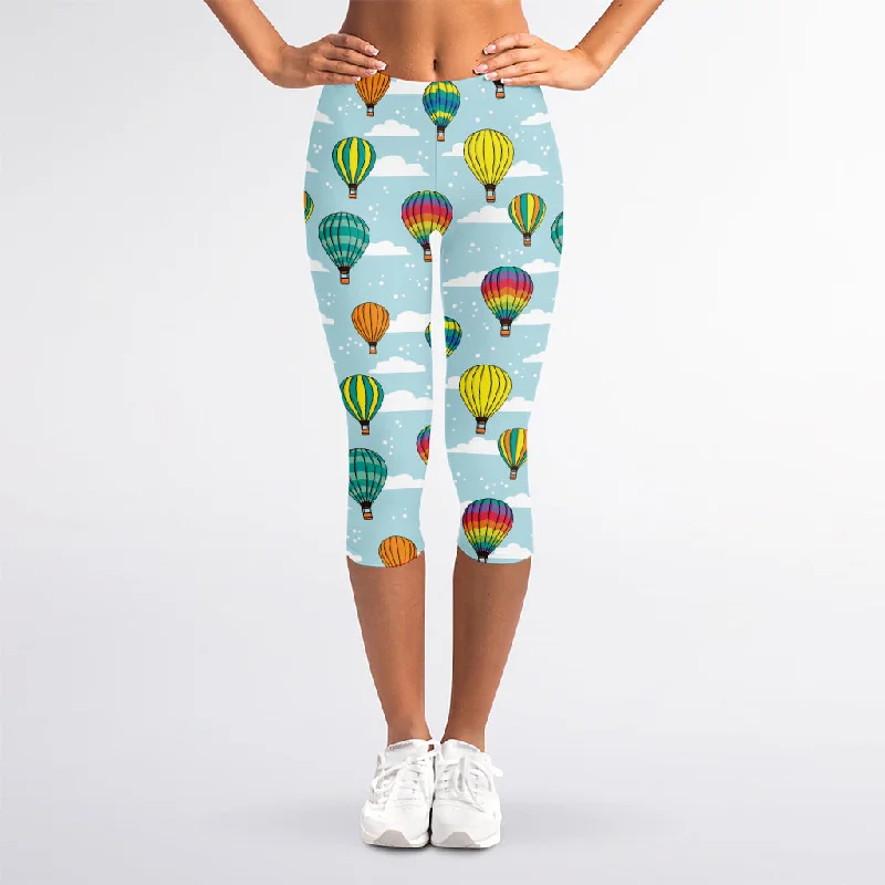 Colorful Air Balloon Pattern Print Women's Capri Leggings Stylish Stretch-Waist Leggings Colorful Air Balloon Pattern Print Women's Capri Leggings Stylish Stretch-Waist Leggings