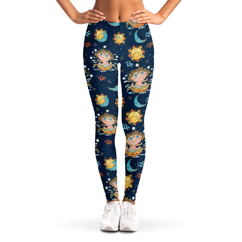 Cute Cartoon Aquarius Pattern Print Women's Leggings Fashionable High-Rise Workout Leggings Cute Cartoon Aquarius Pattern Print Women's Leggings Fashionable High-Rise Workout Leggings