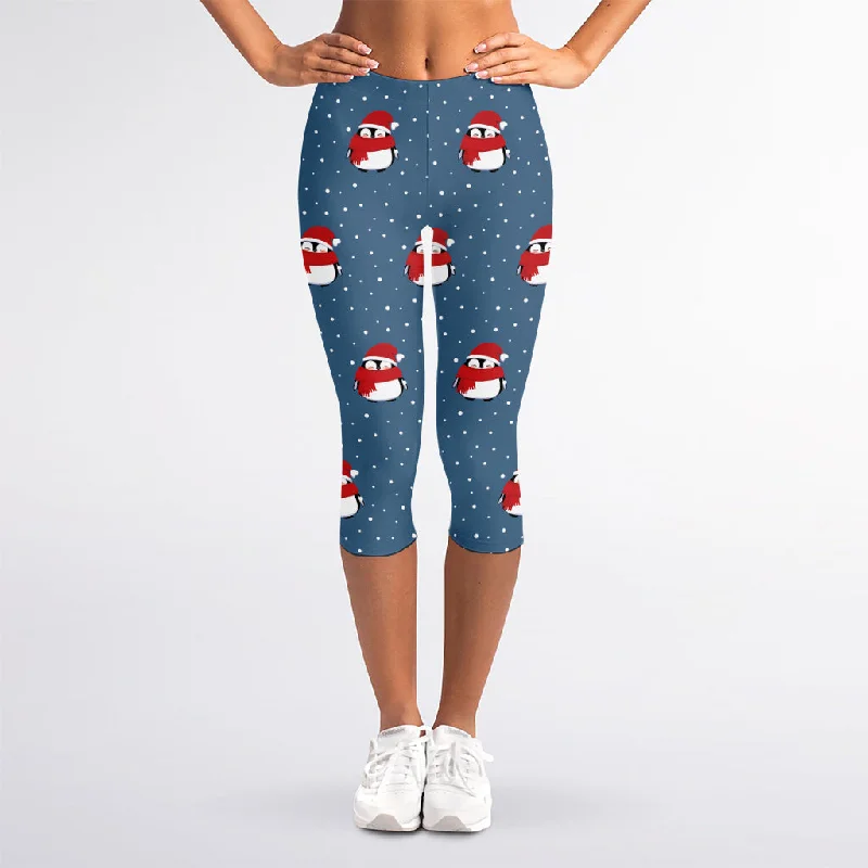 Christmas Snowy Penguin Pattern Print Women's Capri Leggings Comfortable Bootcut Workout Leggings Christmas Snowy Penguin Pattern Print Women's Capri Leggings Comfortable Bootcut Workout Leggings