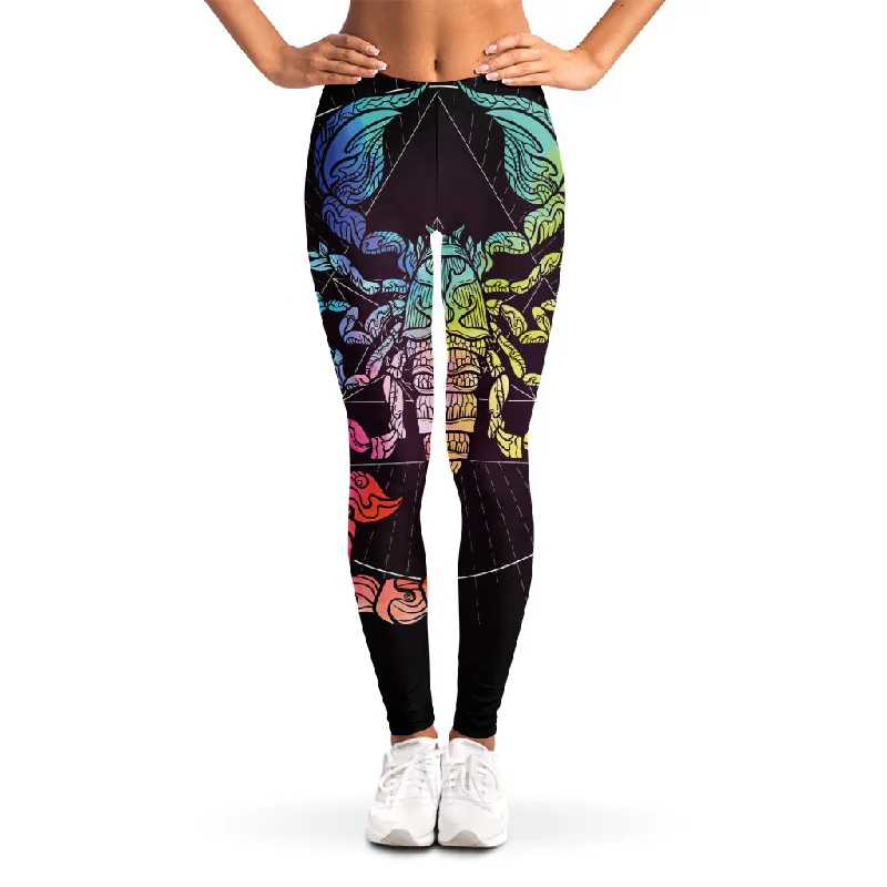 Colorful Scorpio Sign Print Women's Leggings Casual Black Leggings