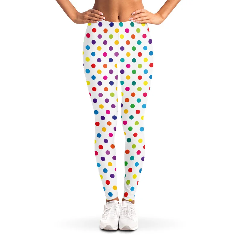 Colorful Polka Dot Pattern Print Women's Leggings Trendy Foil Finish Leggings