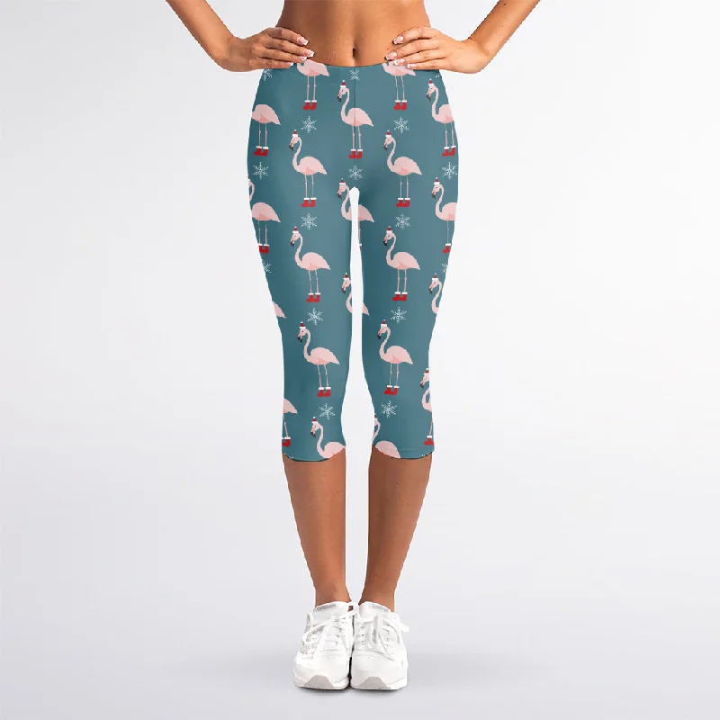 Christmas Snowy Flamingo Pattern Print Women's Capri Leggings Fashionable Solid Color Tights Christmas Snowy Flamingo Pattern Print Women's Capri Leggings Fashionable Solid Color Tights