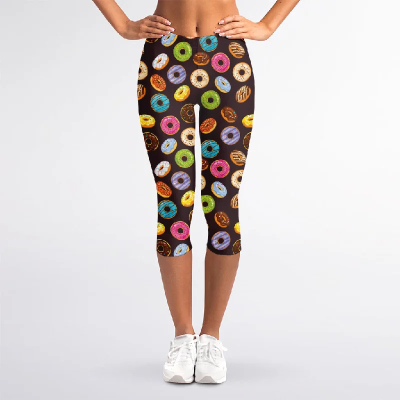 Colorful Donut Pattern Print Women's Capri Leggings Comfortable Tummy Shaping Leggings Colorful Donut Pattern Print Women's Capri Leggings Comfortable Tummy Shaping Leggings