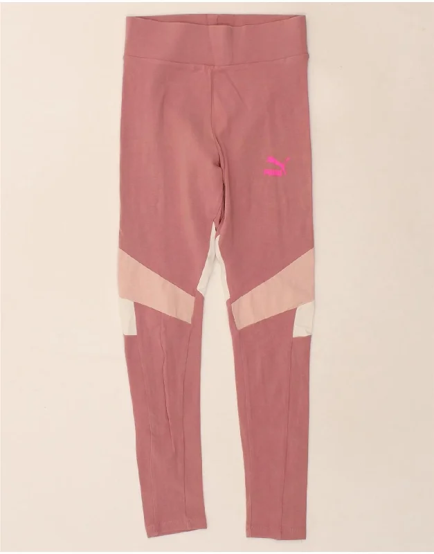 PUMA Womens Leggings UK 8 Small Pink Colourblock Cotton Elegant Shiny Black Leggings PUMA Womens Leggings UK 8 Small Pink Colourblock Cotton Elegant Shiny Black Leggings