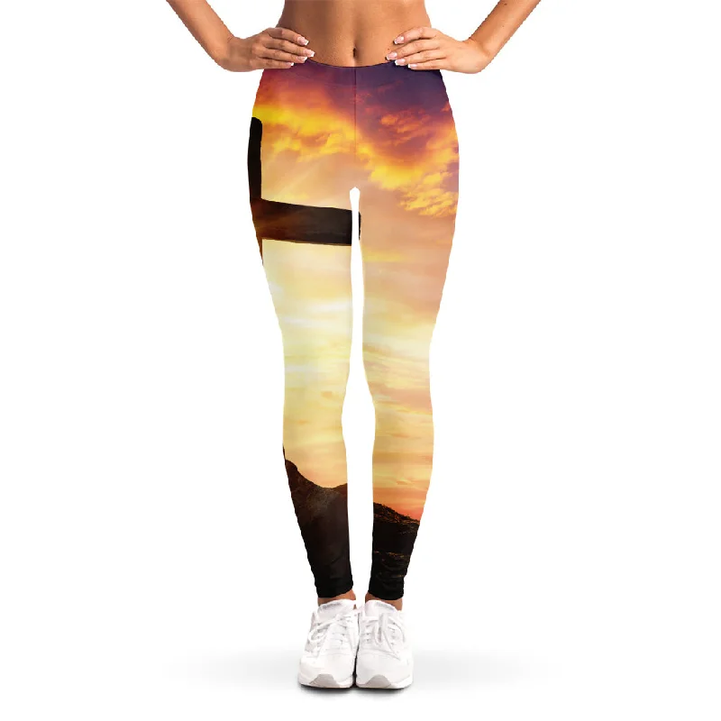 Crucifixion Of Jesus Christ Print Women's Leggings Fashionable Leather-Look Leggings Crucifixion Of Jesus Christ Print Women's Leggings Fashionable Leather-Look Leggings