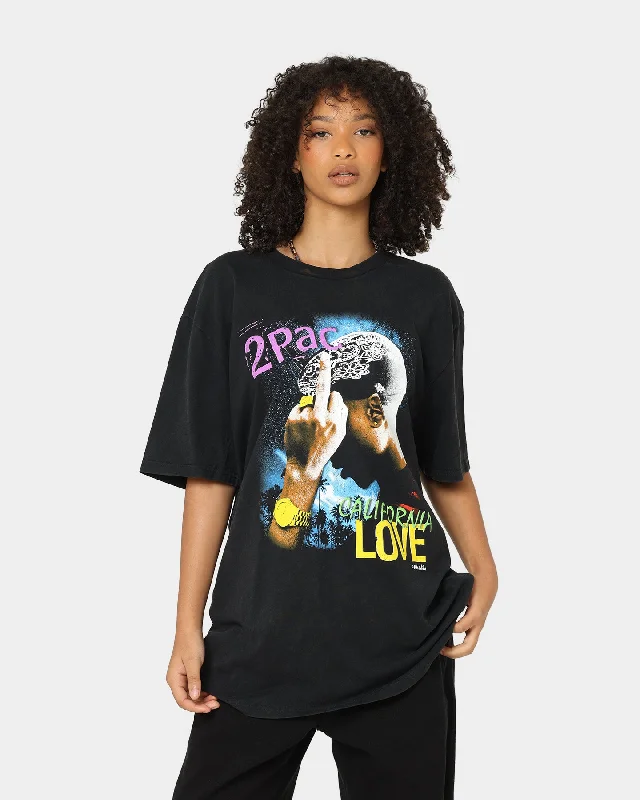 Tupac Cali Love T-Shirt Washed Black Mesh Blend Leather Blend Suede Blend
