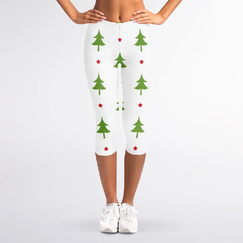 Christmas Tree And Star Pattern Print Women's Capri Leggings Elegant Animal Print Leggings Christmas Tree And Star Pattern Print Women's Capri Leggings Elegant Animal Print Leggings