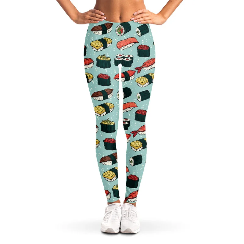 Colorful Sushi And Rolls Pattern Print Women's Leggings Fashionable Leather-Look Leggings Colorful Sushi And Rolls Pattern Print Women's Leggings Fashionable Leather-Look Leggings