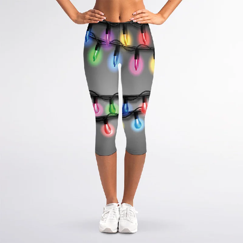 Christmas Holiday Lights Print Women's Capri Leggings Fashionable Tummy Control Leggings Christmas Holiday Lights Print Women's Capri Leggings Fashionable Tummy Control Leggings