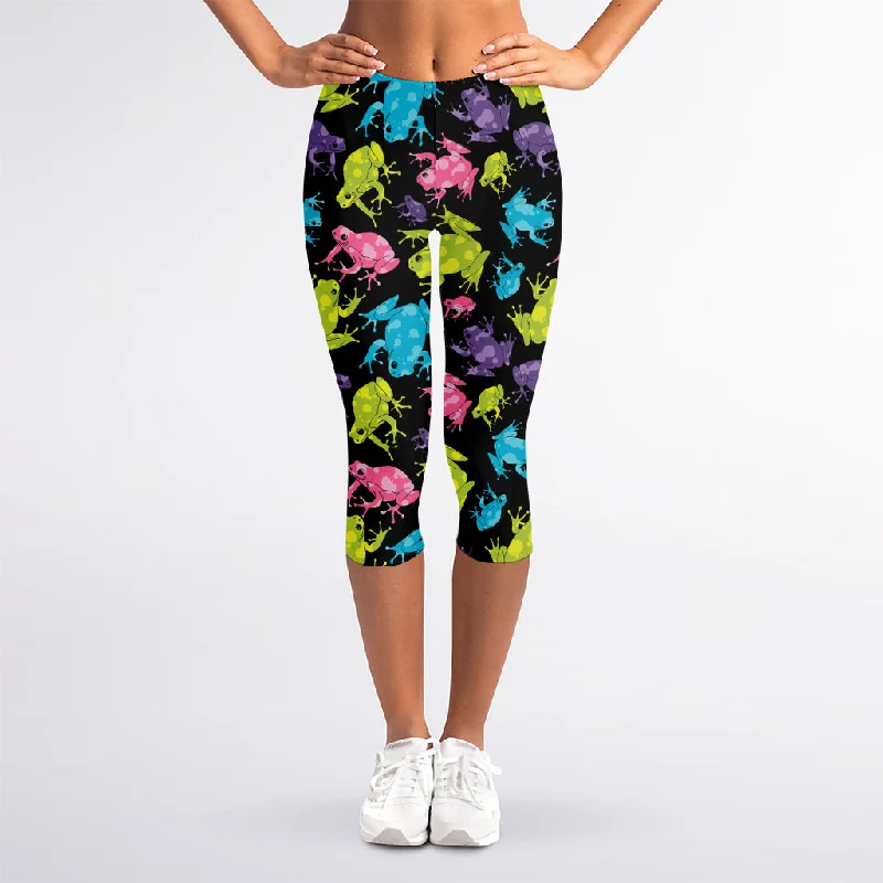 Colorful Frog Pattern Print Women's Capri Leggings Fashionable Sports Compression Leggings Colorful Frog Pattern Print Women's Capri Leggings Fashionable Sports Compression Leggings