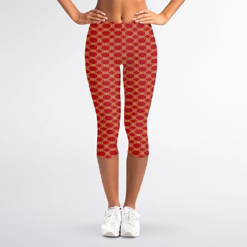 Classic Japanese Pattern Print Women's Capri Leggings Comfortable Power Mesh Leggings