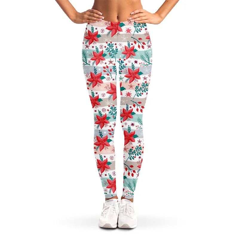 Cute Christmas Poinsettia Pattern Print Women's Leggings Comfortable Bootcut Workout Leggings Cute Christmas Poinsettia Pattern Print Women's Leggings Comfortable Bootcut Workout Leggings