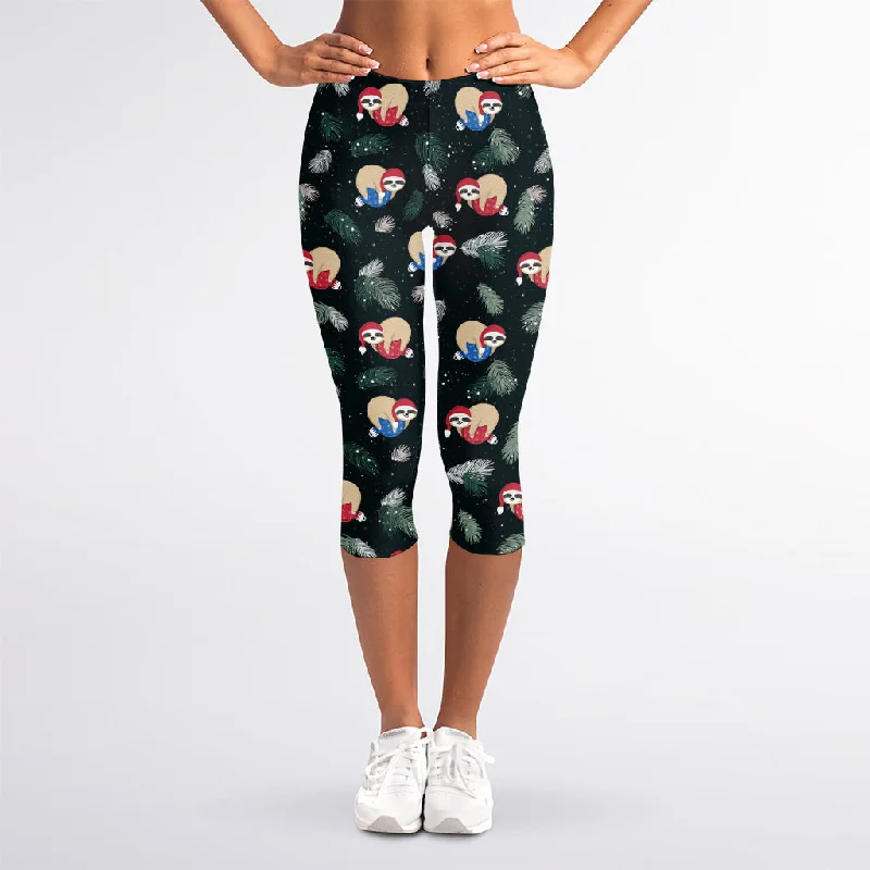 Christmas Sleeping Sloths Pattern Print Women's Capri Leggings Cozy Textured Workout Leggings Christmas Sleeping Sloths Pattern Print Women's Capri Leggings Cozy Textured Workout Leggings