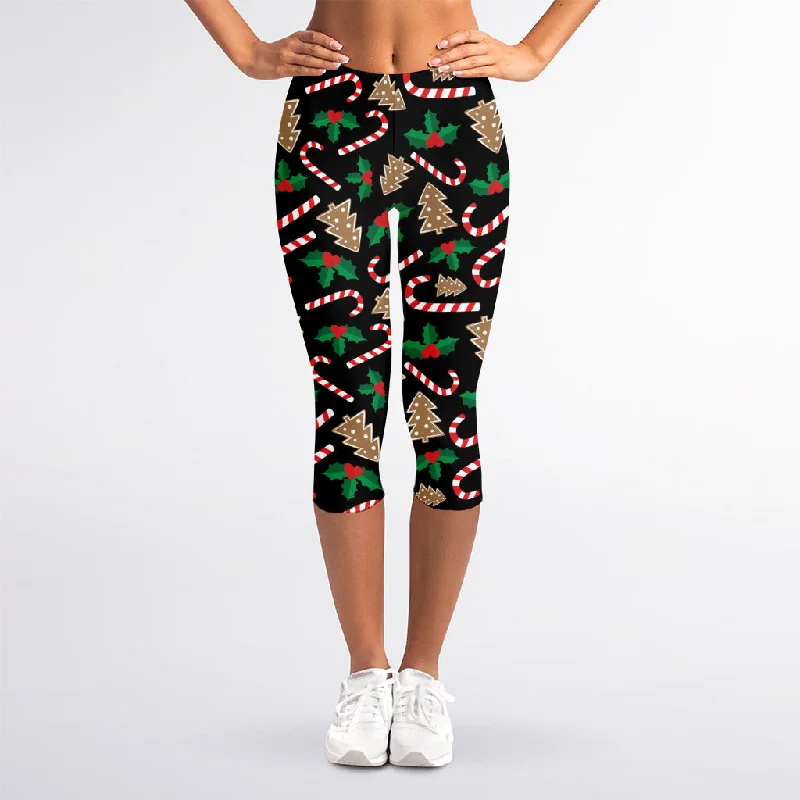 Christmas Cookie And Candy Pattern Print Women's Capri Leggings Fashionable Smooth Fit Leggings Christmas Cookie And Candy Pattern Print Women's Capri Leggings Fashionable Smooth Fit Leggings