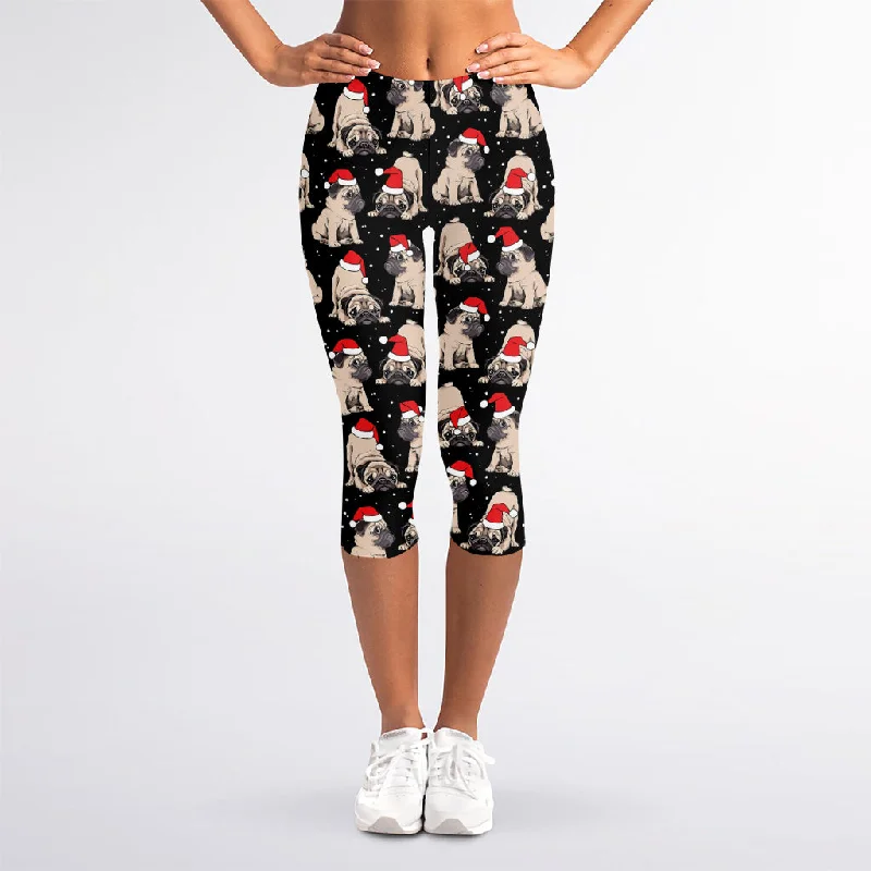 Christmas Santa Pug Pattern Print Women's Capri Leggings Fashionable Minimal Active Leggings Christmas Santa Pug Pattern Print Women's Capri Leggings Fashionable Minimal Active Leggings
