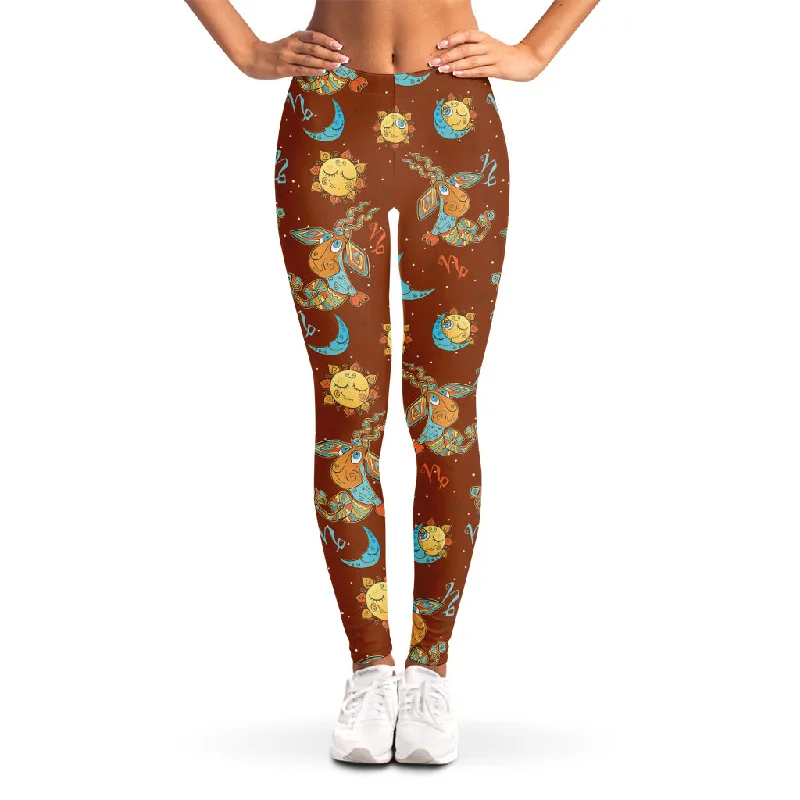 Cute Cartoon Capricorn Pattern Print Women's Leggings Stylish Athletic Wear Leggings Cute Cartoon Capricorn Pattern Print Women's Leggings Stylish Athletic Wear Leggings